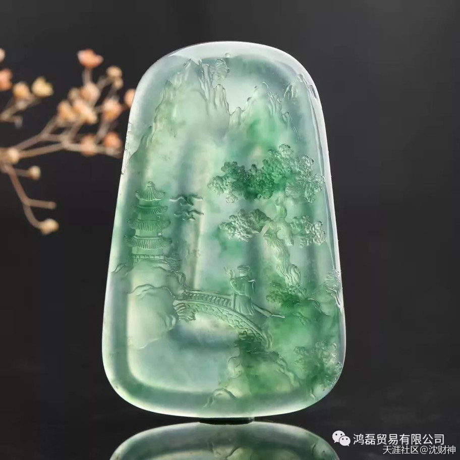 玉雕师刀笔下油然而生的翡翠山水画-第8张图片-翡翠网